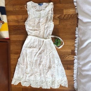 Anthro white lace & broderie knee length dress